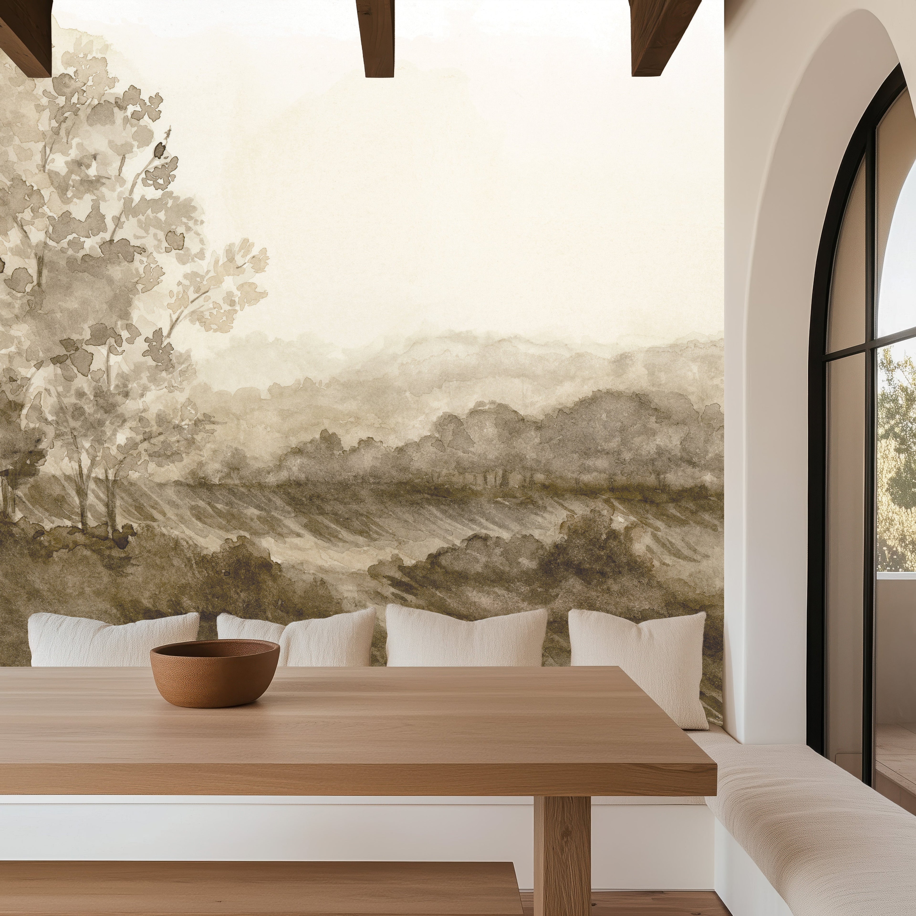 Somerset Fields Nature-Inspired Wallpaper in Taupe and Cream