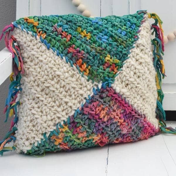 Watercolor Pillow Crochet Pattern with Fringe Detail
