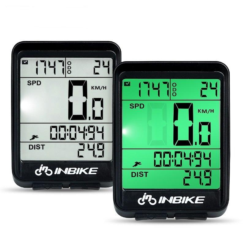 Stevvex waterproof wireless and wired bicycle computer with LCD display mounted on a bike handlebar