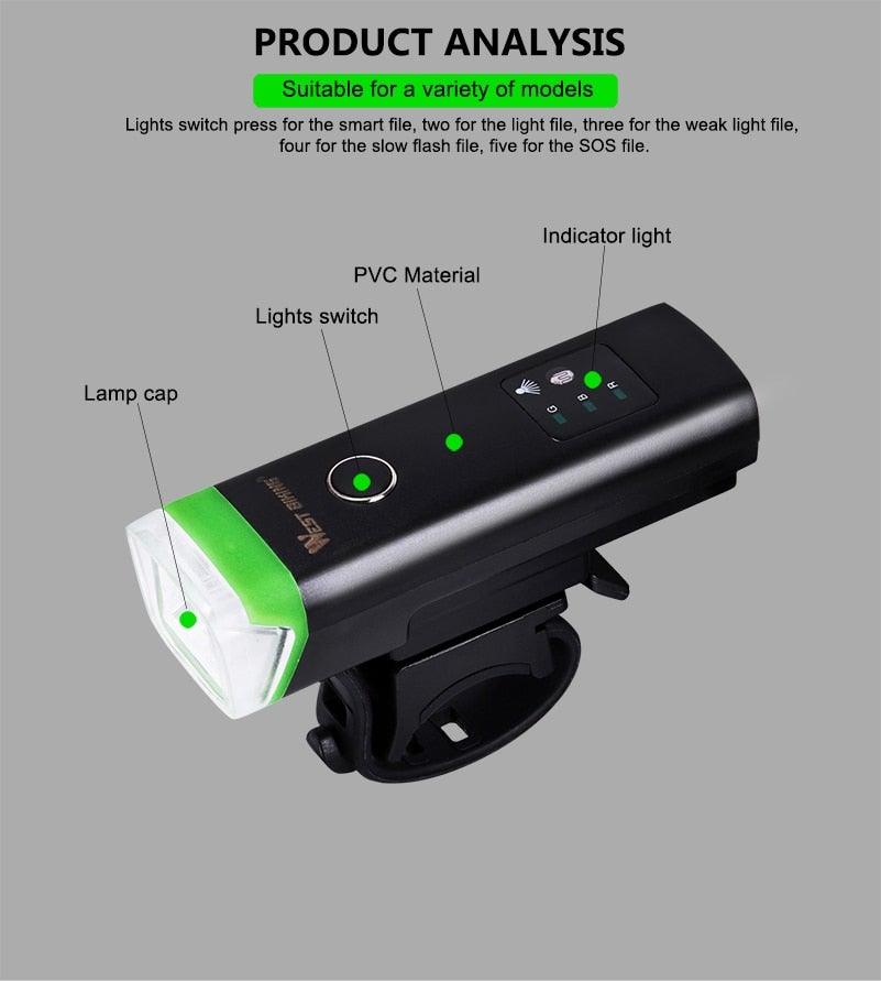 Modern Waterproof USB Rechargeable LED Bike Headlight with Horn