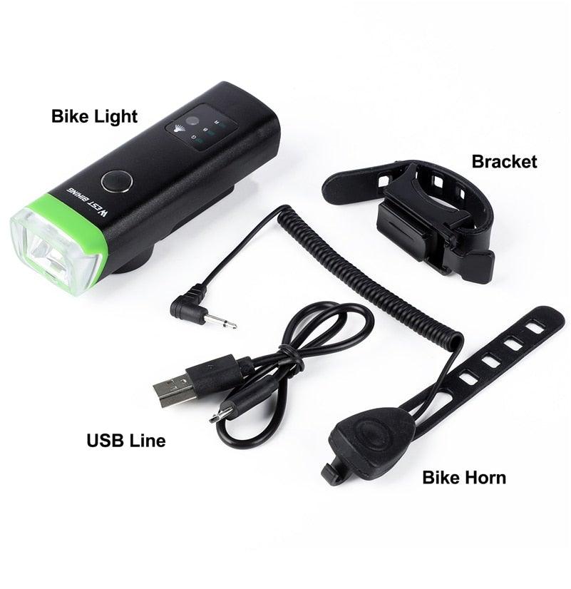 Modern Waterproof USB Rechargeable LED Bike Headlight with Horn