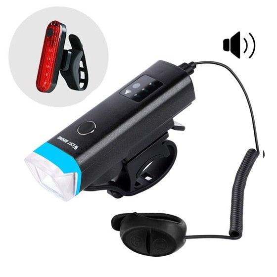 Modern Waterproof USB Rechargeable LED Bike Headlight with Horn