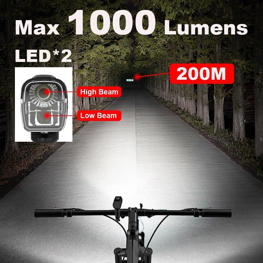 1000 Lumen USB Rechargeable Bike Light Set with Power Bank