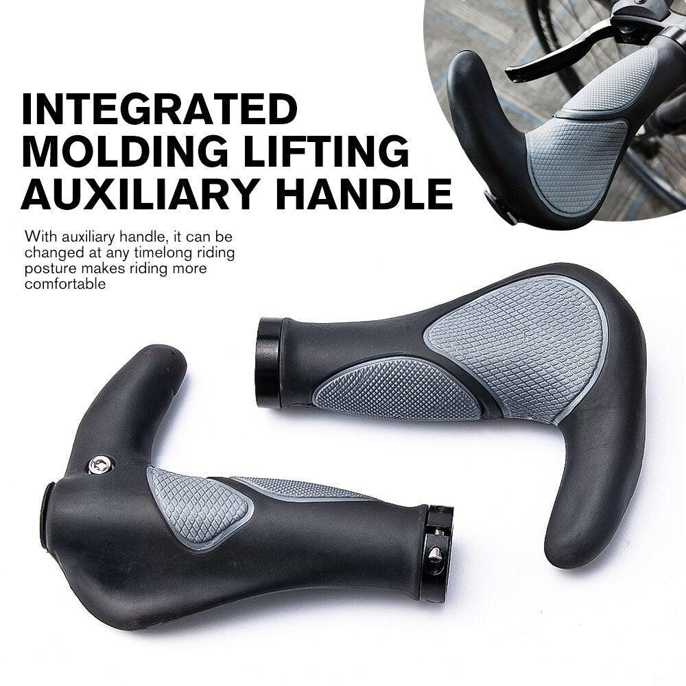 Ergonomic silicone bicycle handlebar grips with silver bilateral locking rings