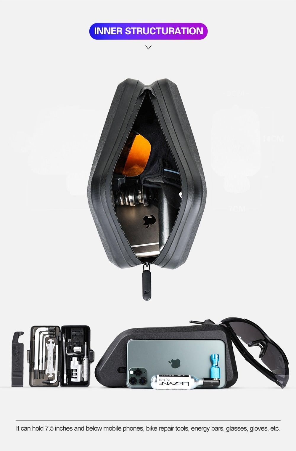 Waterproof Hard Shell Bicycle Top Tube Bag - Stable Cycling Mount
