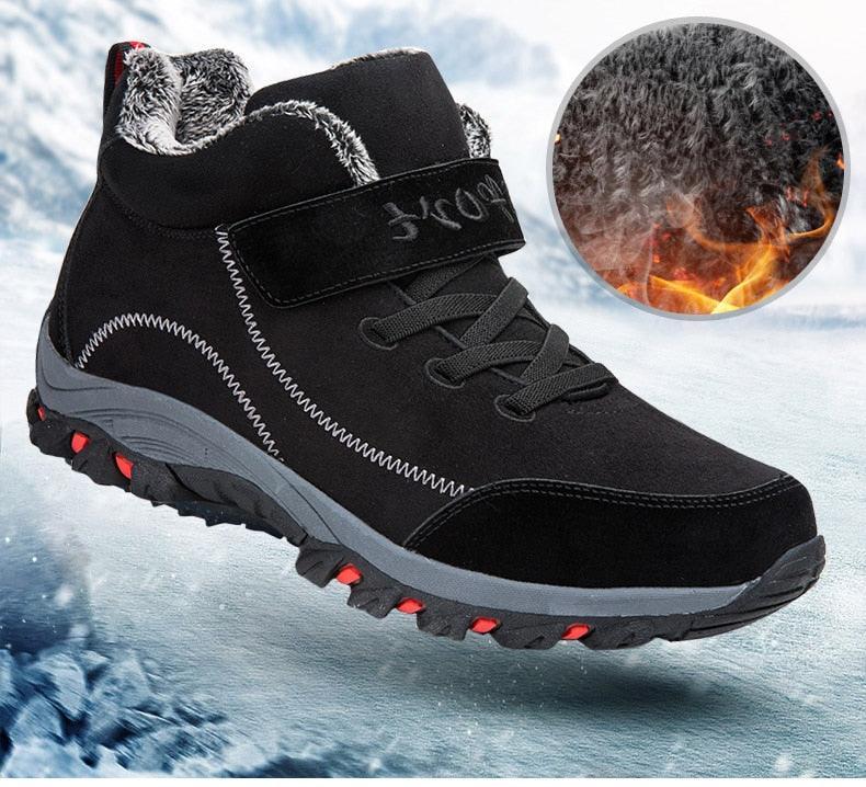 Unisex fur-lined winter snow boots featuring a high-top design and water-resistant finish
