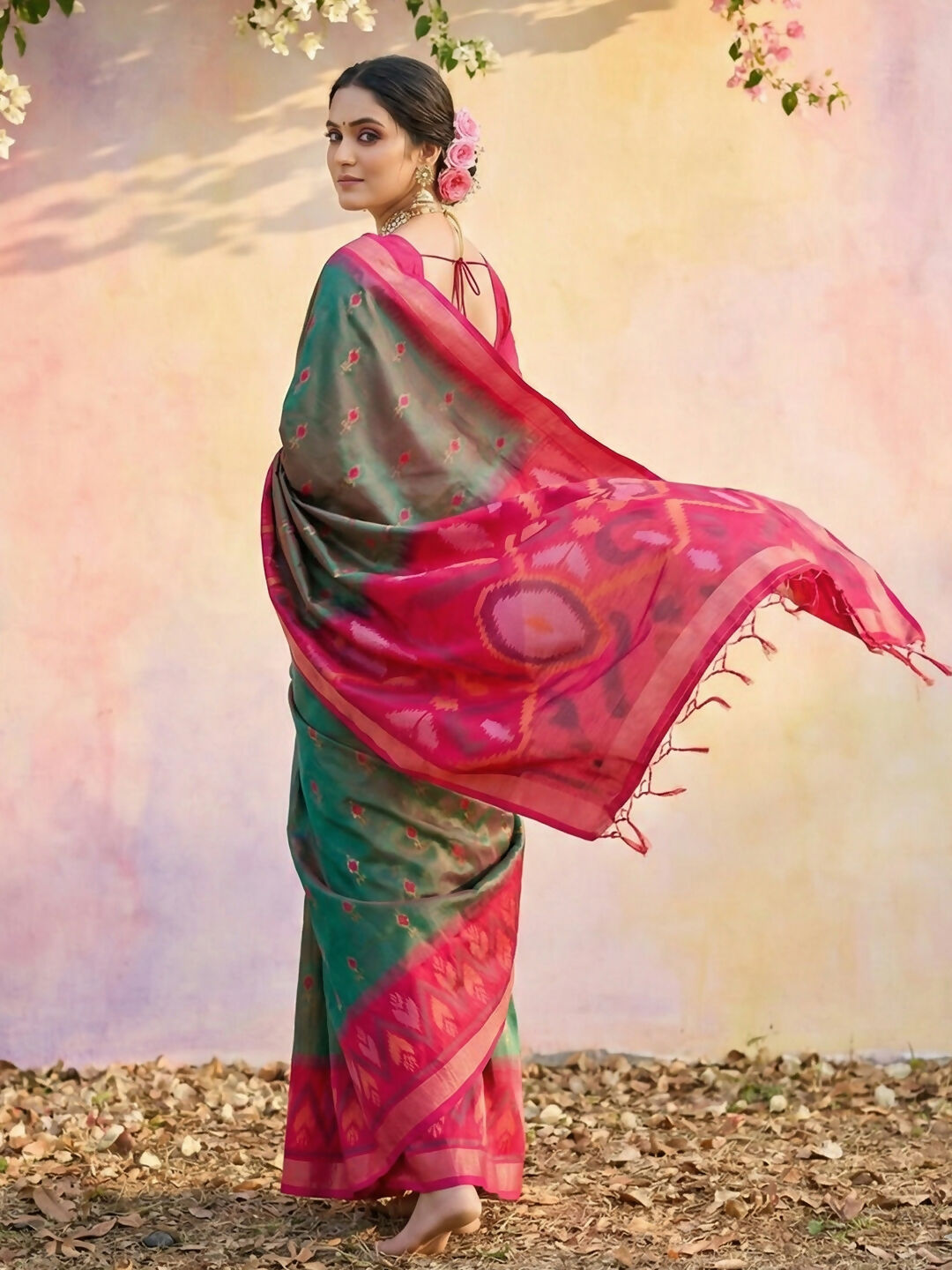 Mehndi Soft Silk Saree with Coordinating Blouse