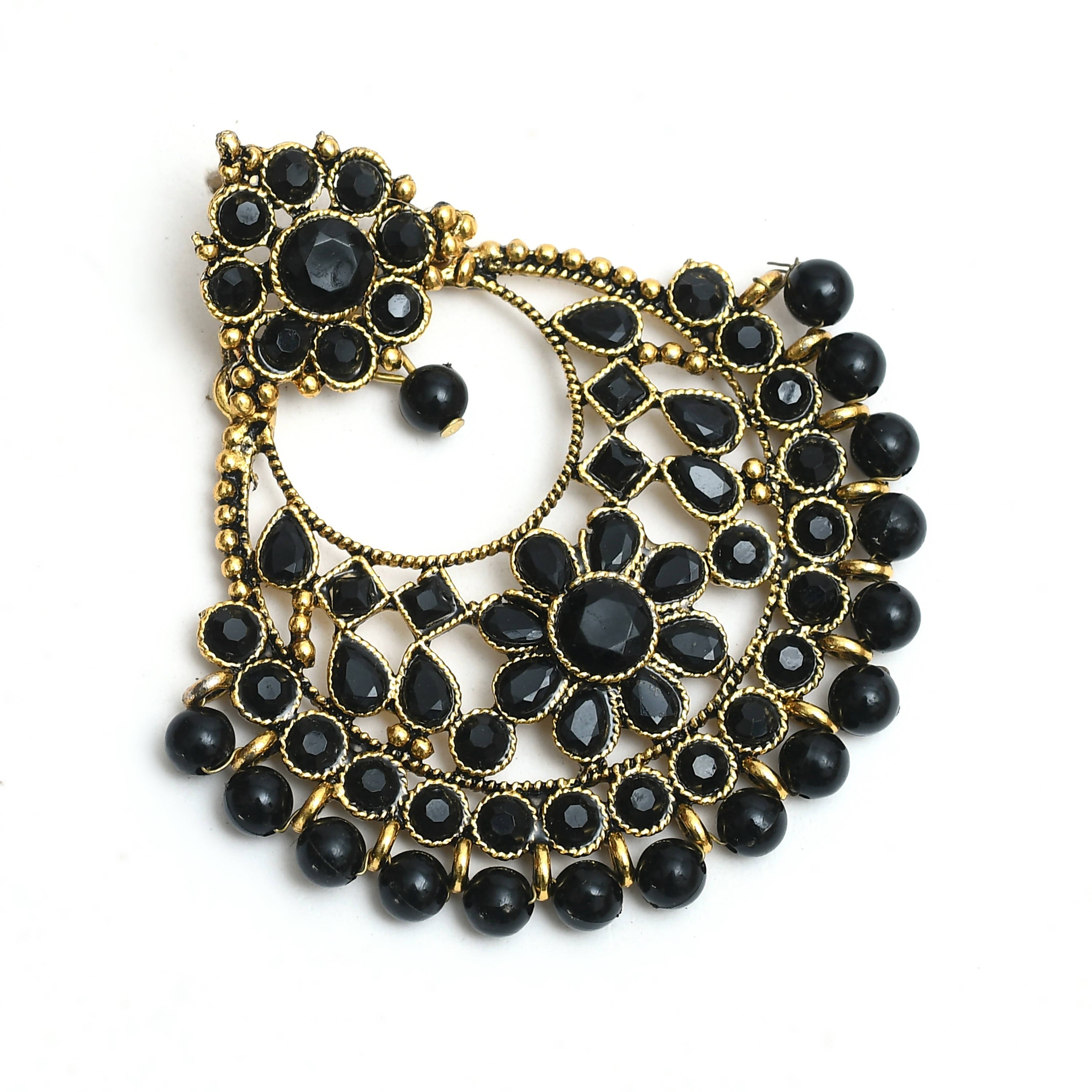 Golden and Black Beaded Dangle Earrings Statement Pieces
