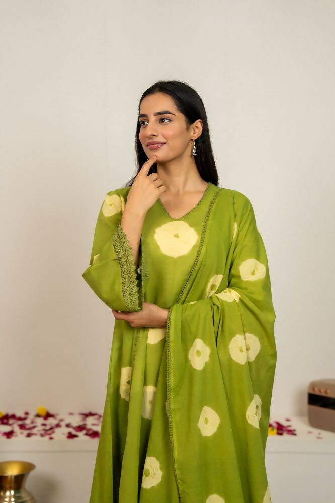 Green Tie & Dye Cotton Suit Set for Everyday Wear