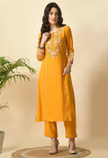 Bright yellow cotton rayon kurta set