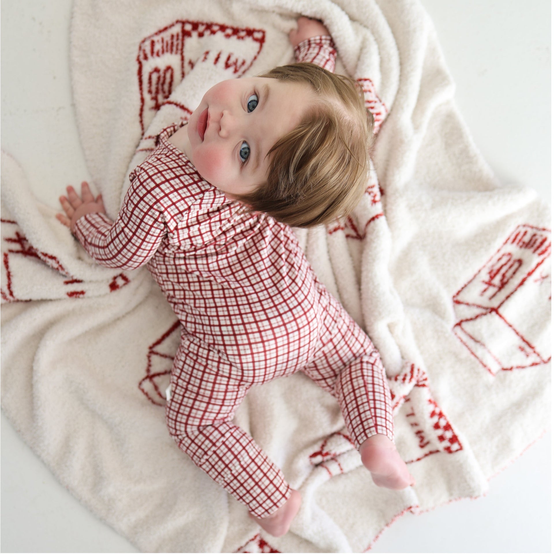 Baby Bamboo Zip Pajamas in Red Window Pane Print - Image 4