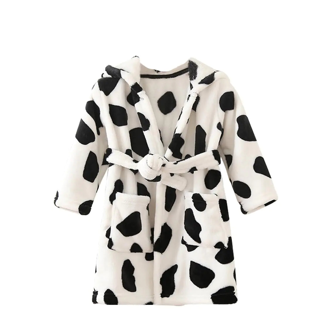 TOLLION Toddlers Kids Hooded Robe Boys Girls Soft Flannel Bathrobes Pajamas Plush Robe(Cow Dots18-24 Months)