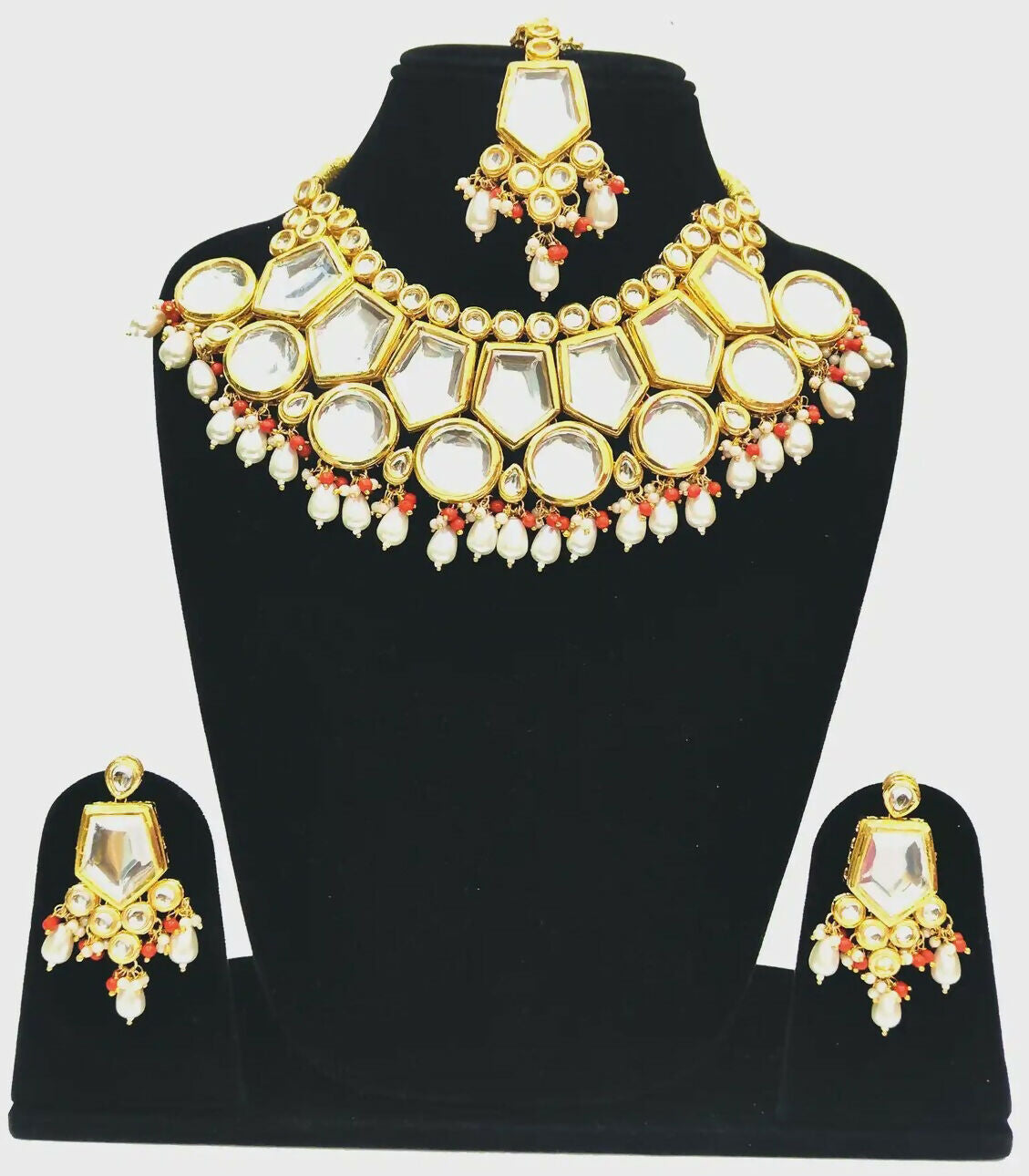 Luxury gold plated Kundan necklace set with stone studs