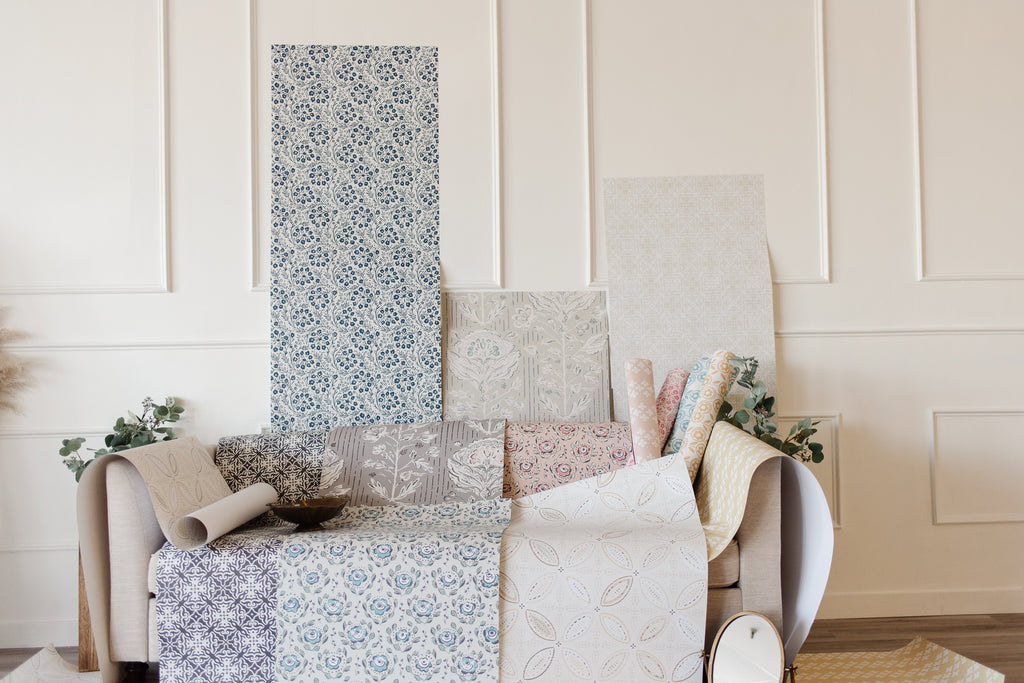 Maren Botanical Floral Removable Wallpaper in Grey, White, Sage-Green