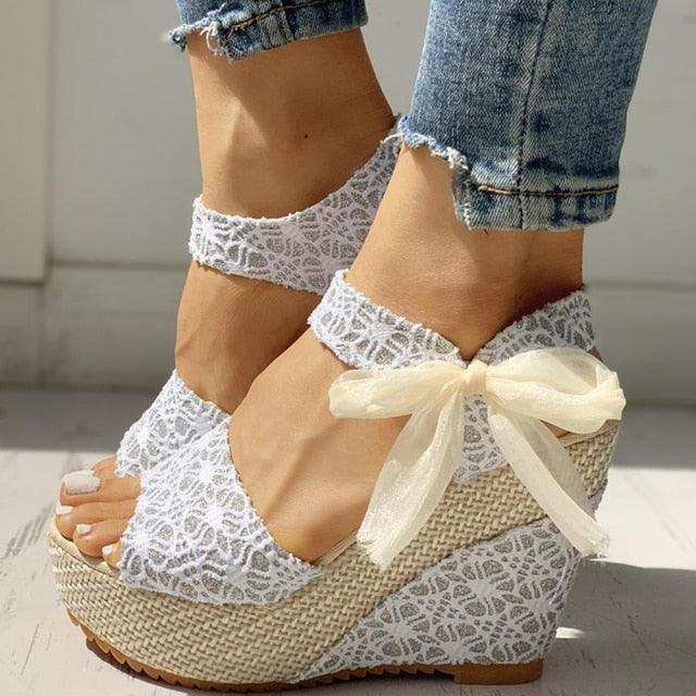 Lace Platform Heels - Romantic Wedding & Beach Sandals