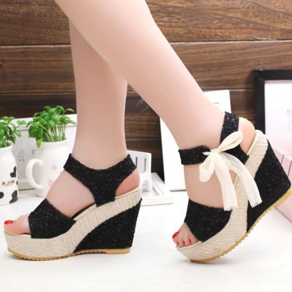 Lace Platform Heels - Romantic Wedding & Beach Sandals