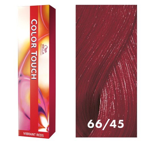 Wella Color Touch 66/45 packaging showing vibrant red violet hair color results