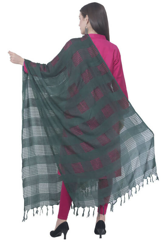Bottle Green Window Cotton Dupatta - Lightweight Breathable Weave