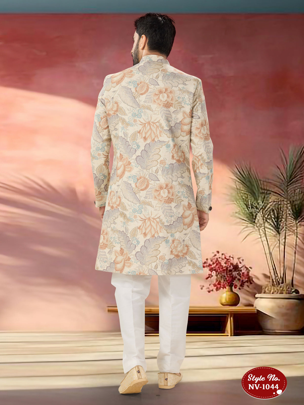 Men's Beige Multi-Colour Suede Velvet Self-Design Kurta Set
