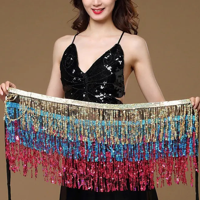 Four-Layer Fringed Waist Scarf for Belly Dance Costume