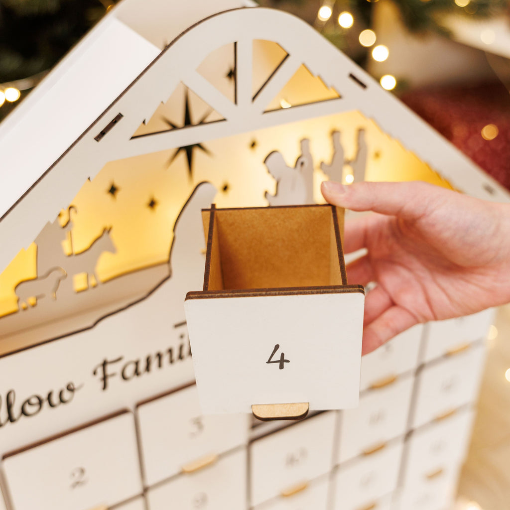 Minimalist White Wooden Christmas Advent Calendar for Kids
