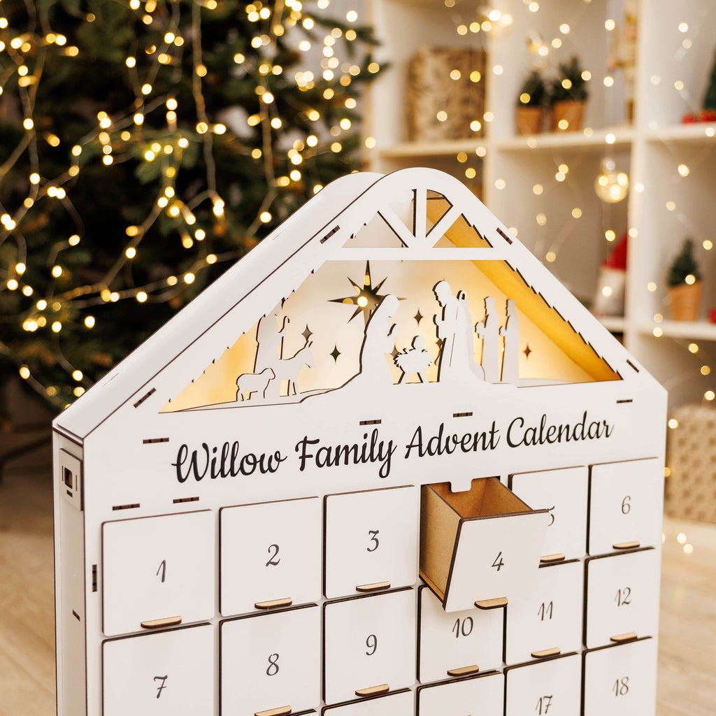 Minimalist White Wooden Christmas Advent Calendar for Kids