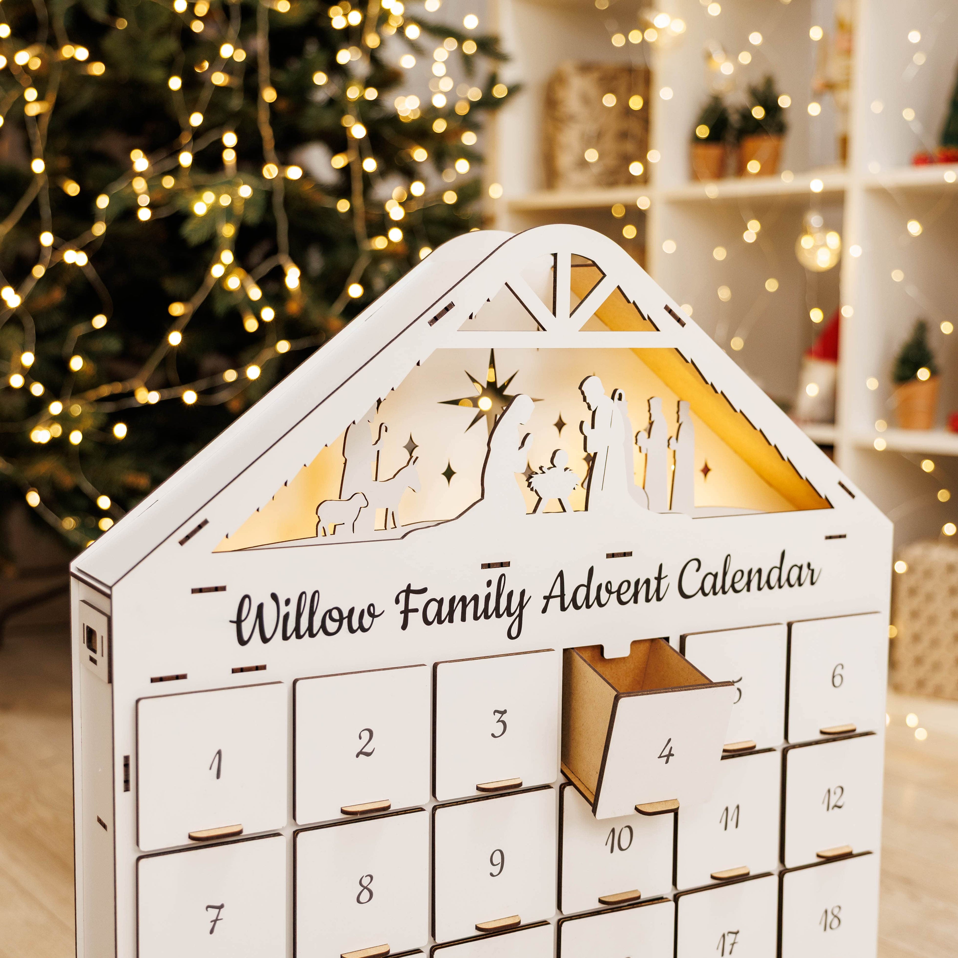 Minimalist White Wooden Christmas Advent Calendar for Kids