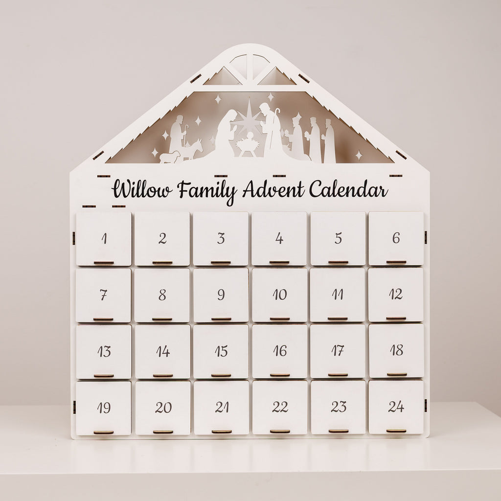 Minimalist White Wooden Christmas Advent Calendar for Kids