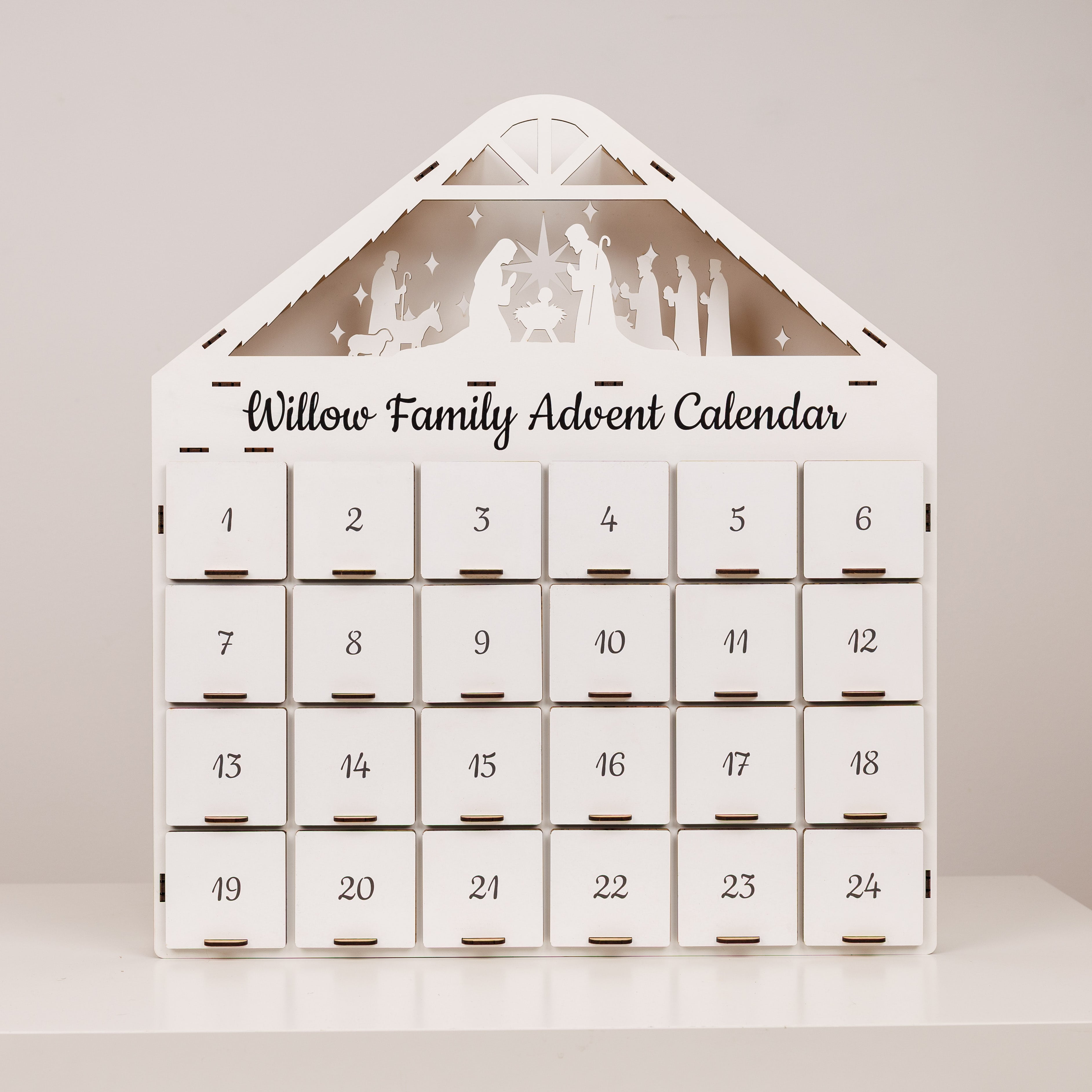 Minimalist White Wooden Christmas Advent Calendar for Kids
