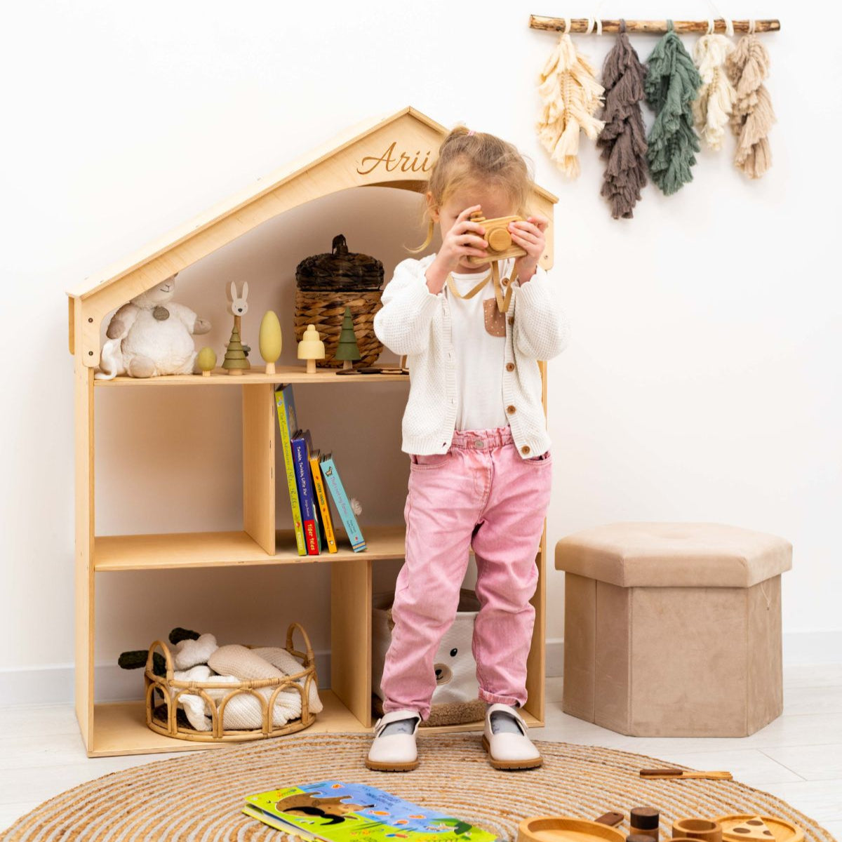 White Dollhouse Bookcase and Toy Storage for Kids Room