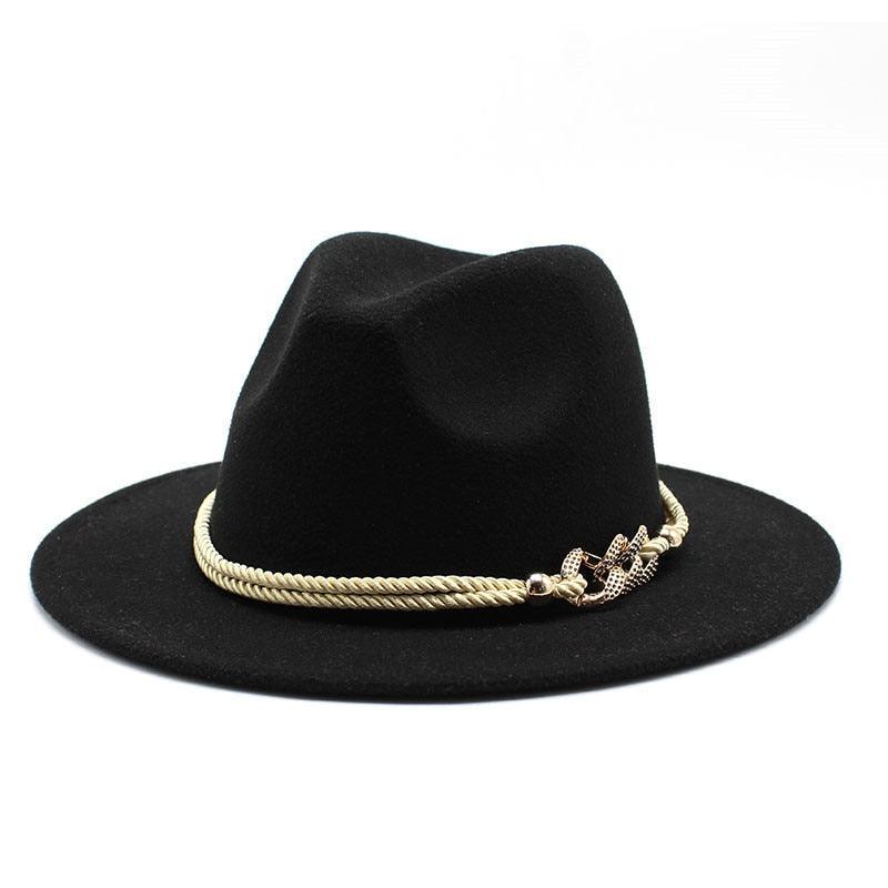 Classic White Wide Brim Fedora Hat with Chain Detail for Summer