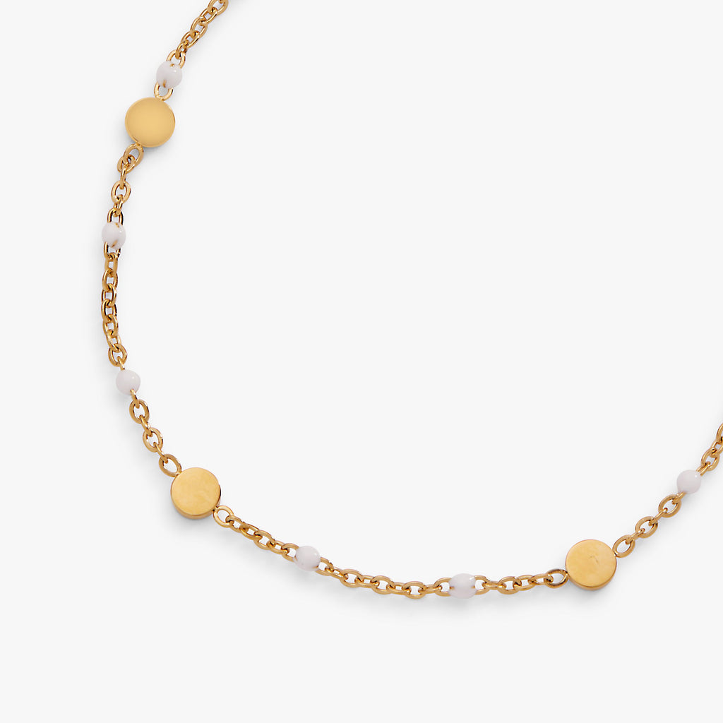 White Enameled Coin Station Anklet in Gold Plated Finish