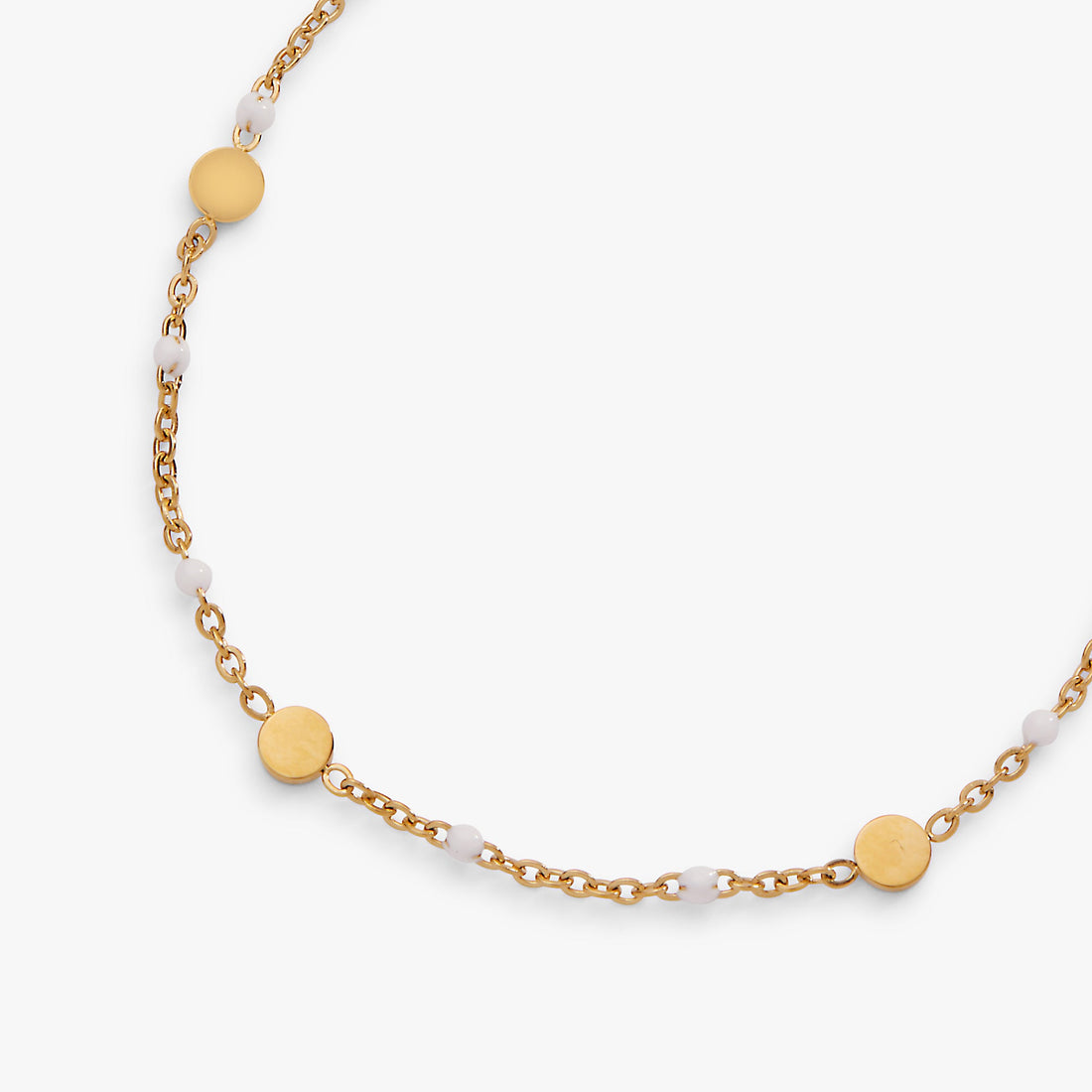 White Enameled Coin Station Anklet in Gold Plated Finish