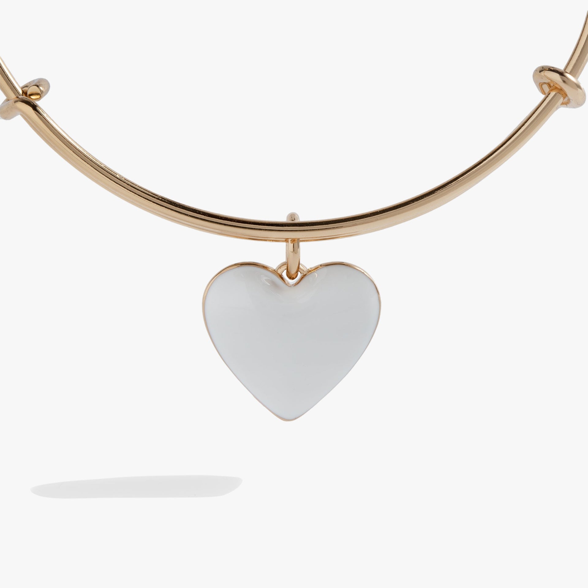 White Enamel Heart Charm Expandable Bangle