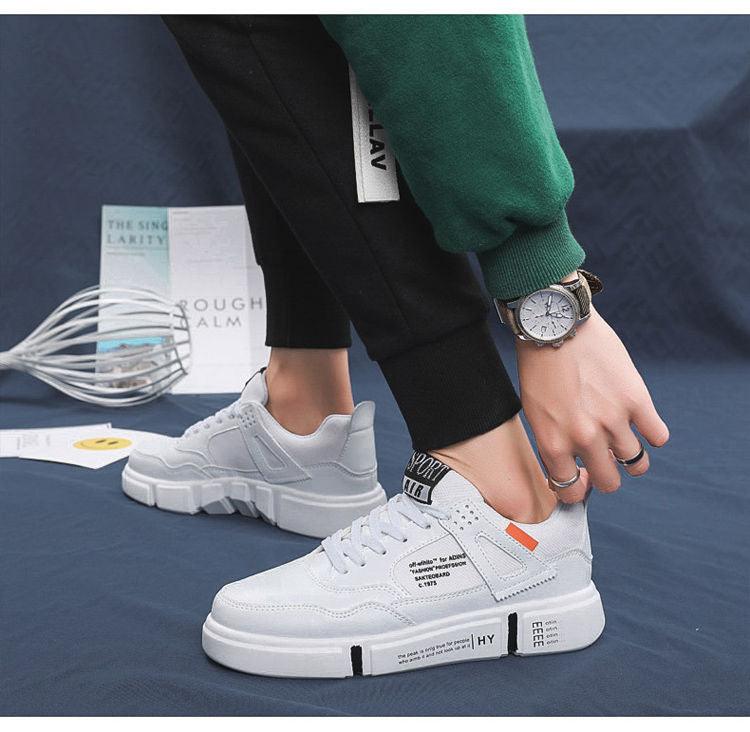 Men's White Leather Casual Sneakers Breathable Walking Shoes