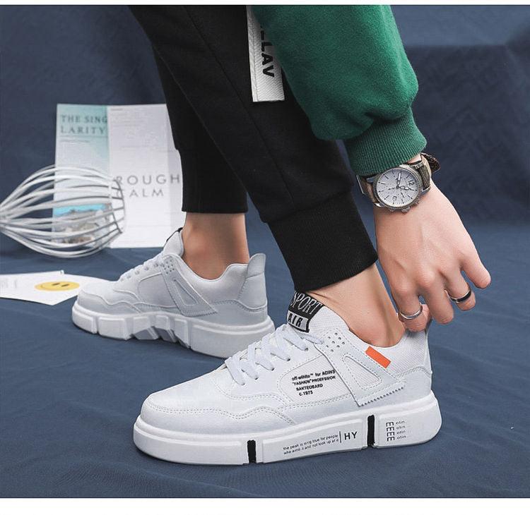 Men's White Leather Casual Sneakers Breathable Walking Shoes