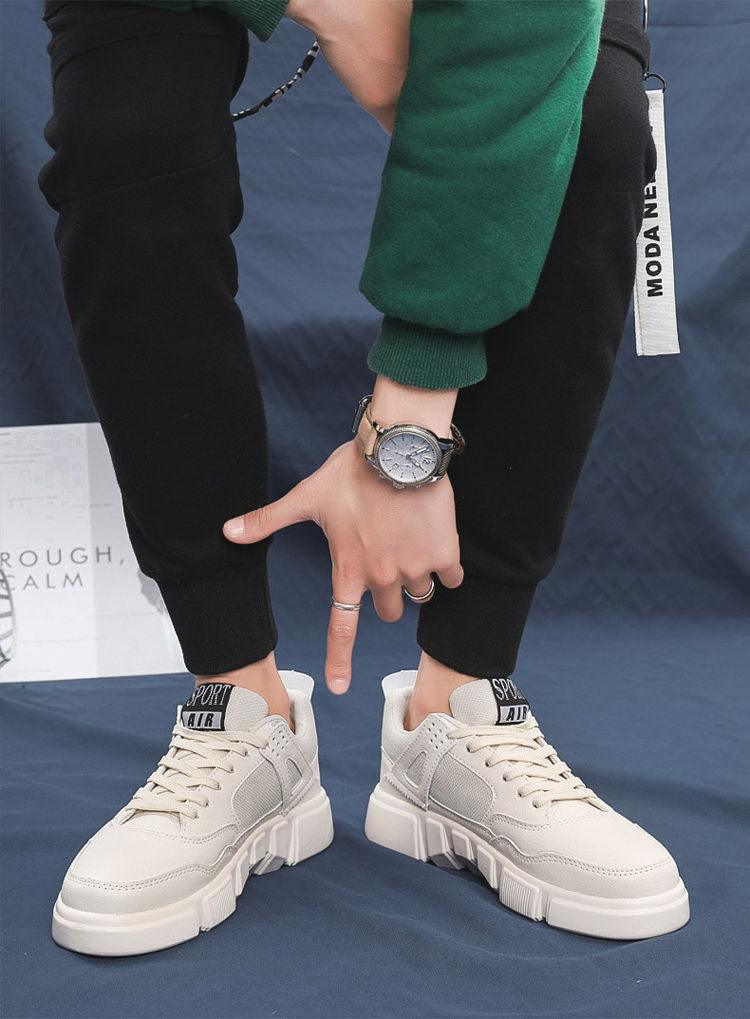 Men's White Leather Casual Sneakers Breathable Walking Shoes