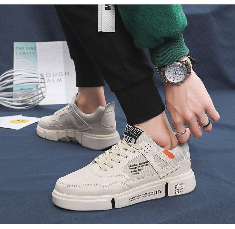 Men's White Leather Casual Sneakers Breathable Walking Shoes