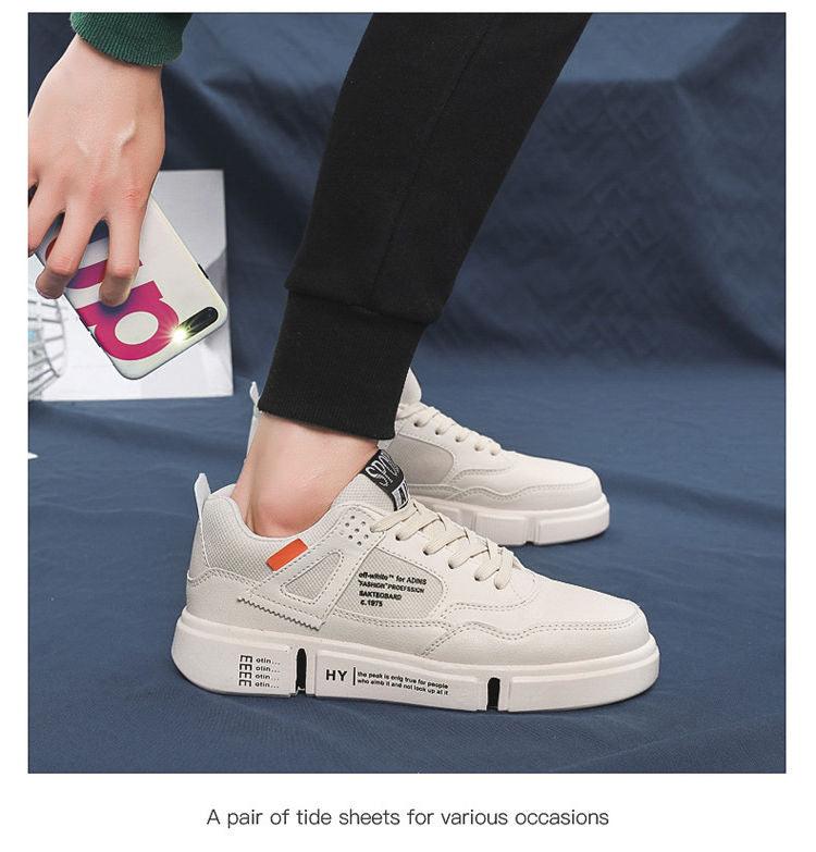 Men's White Leather Casual Sneakers Breathable Walking Shoes