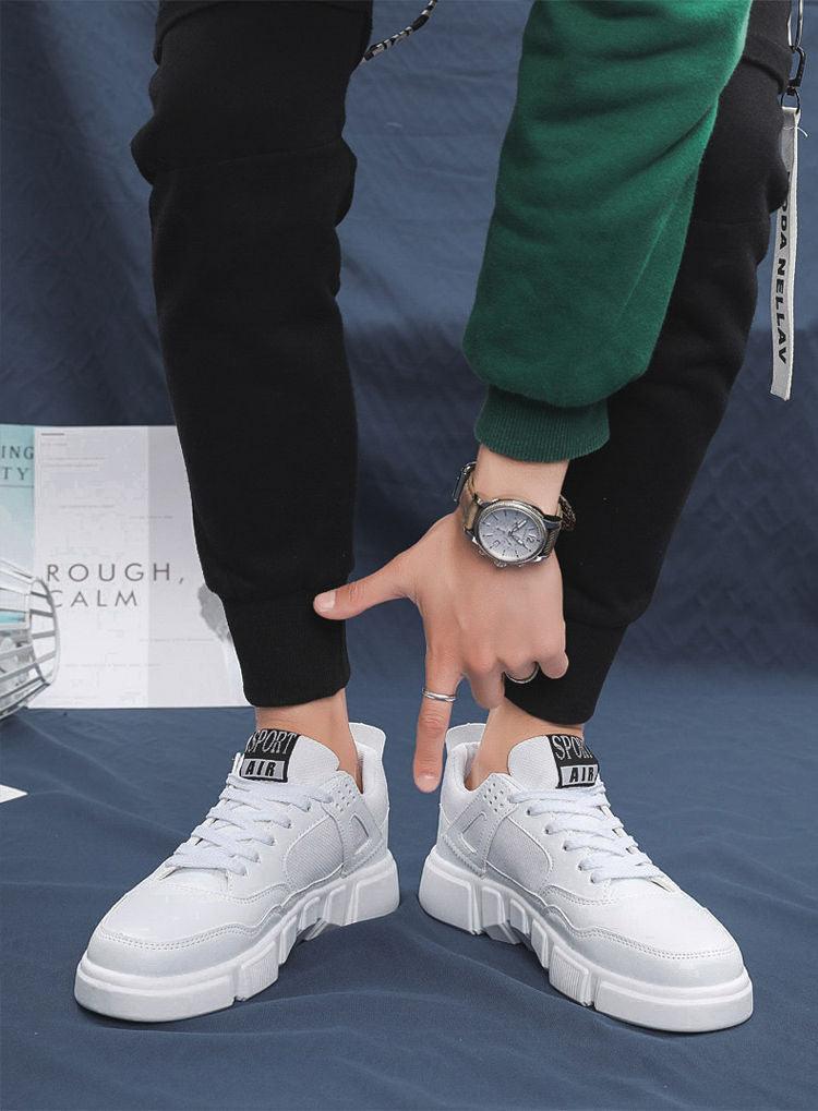 Men's White Leather Casual Sneakers Breathable Walking Shoes