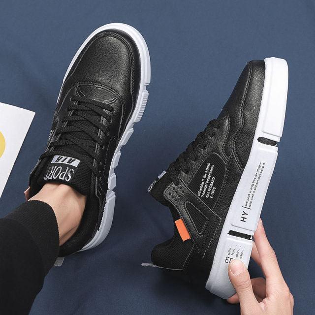 Men's White Leather Casual Sneakers Breathable Walking Shoes