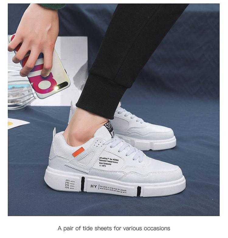 Men's White Leather Casual Sneakers Breathable Walking Shoes