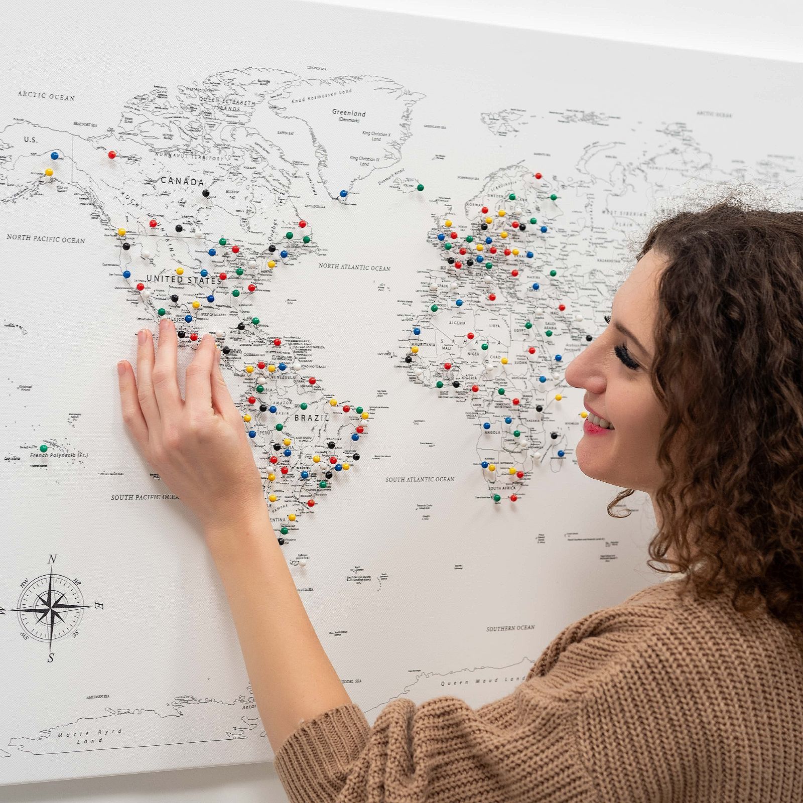 World Map Canvas Wall Art Painting in White