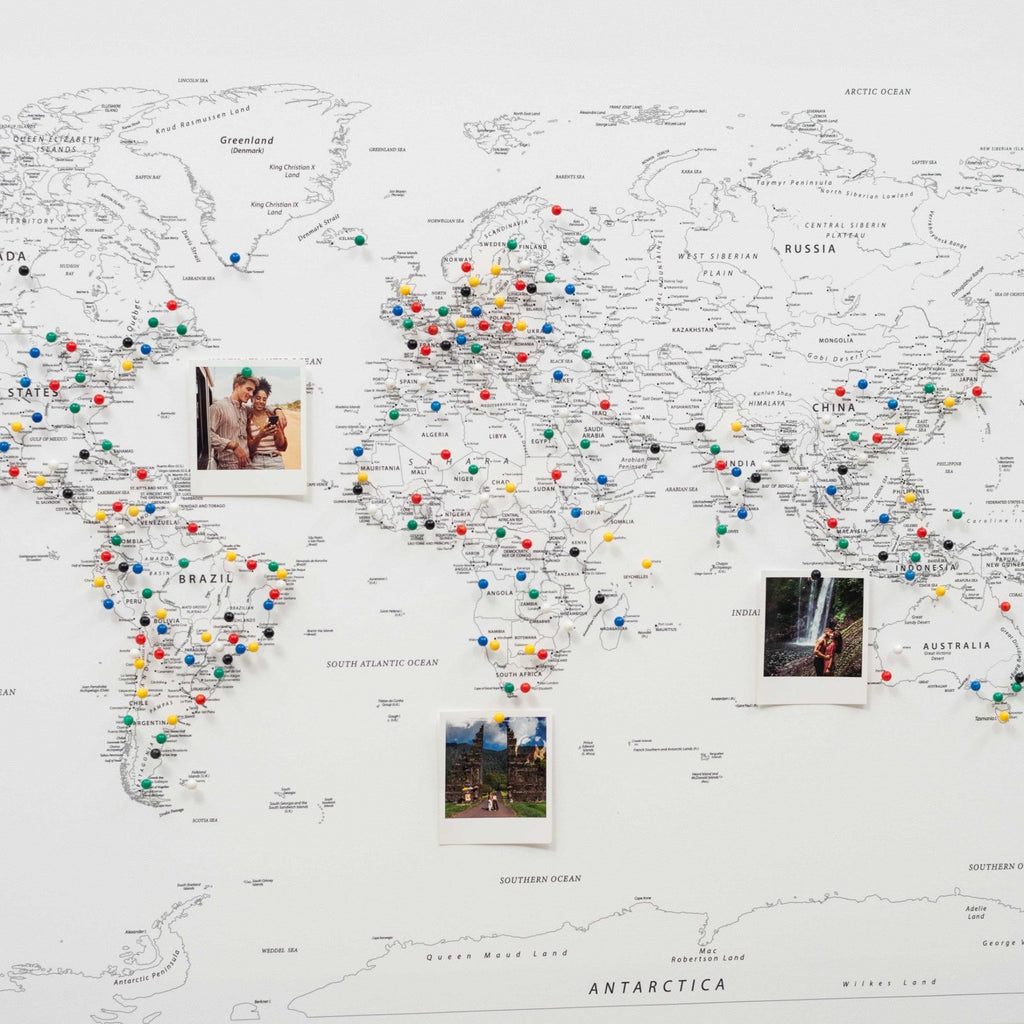 World Map Canvas Wall Art Painting in White
