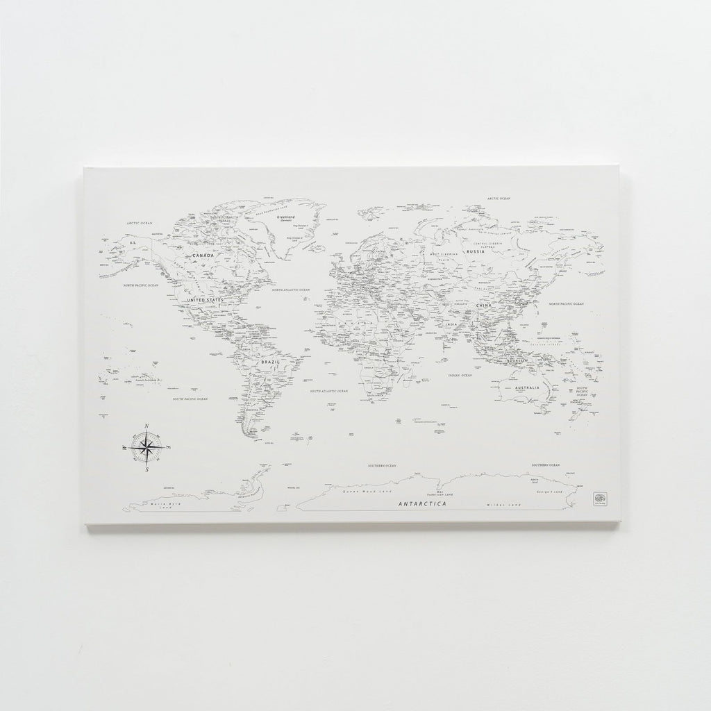 World Map Canvas Wall Art Painting in White