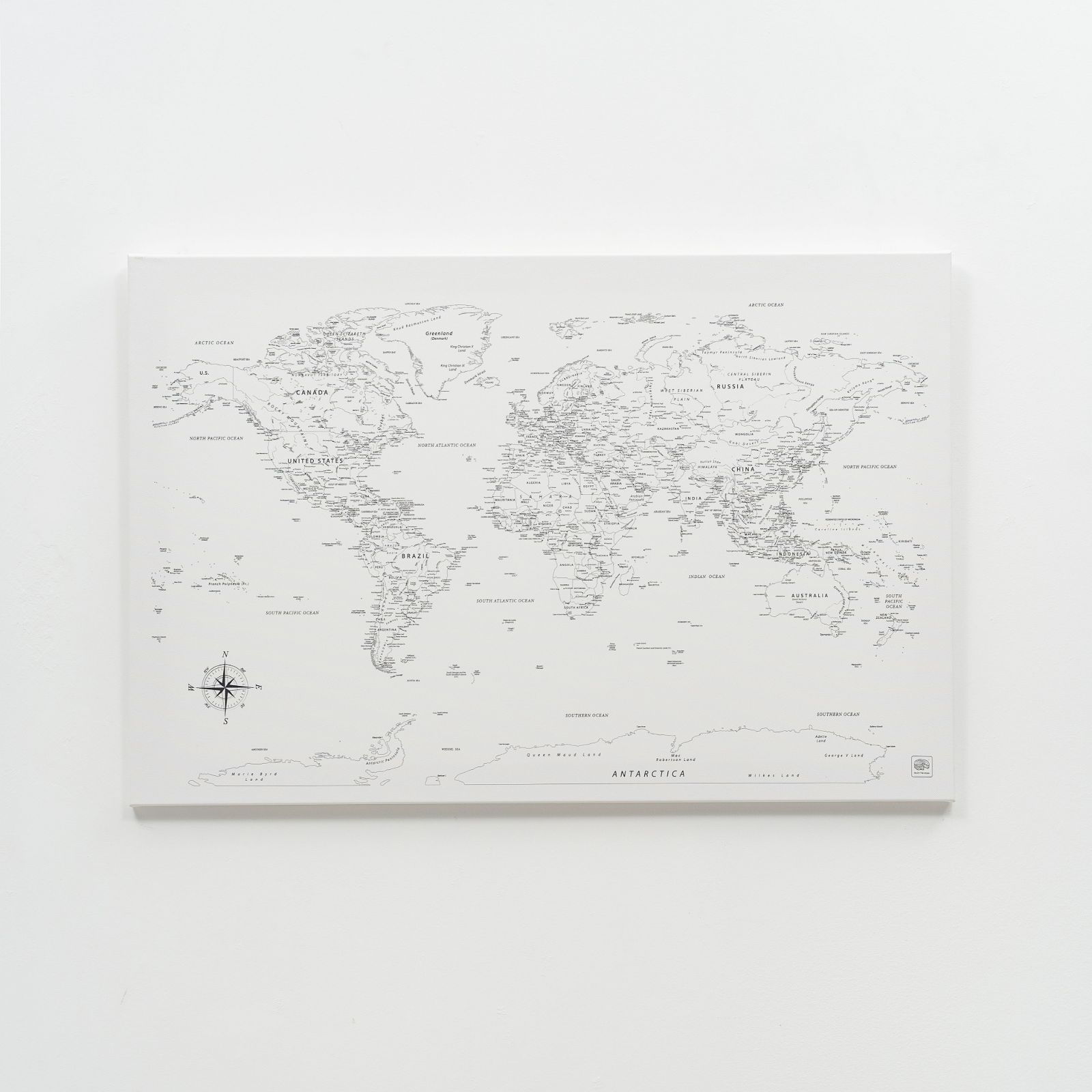 World Map Canvas Wall Art Painting in White