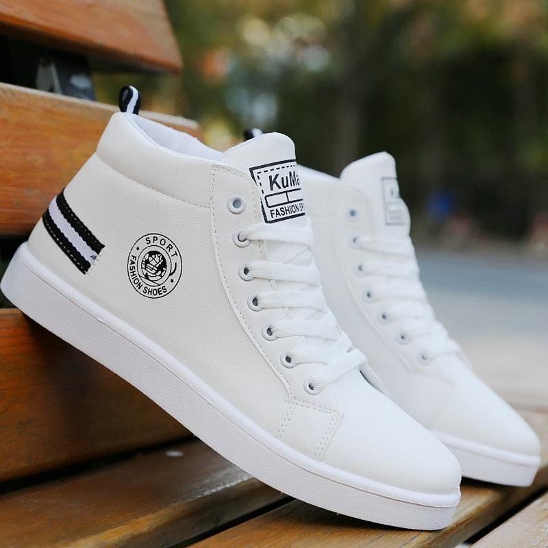 Trendy white high-top sneakers for boys with plush lining and durable leather upper