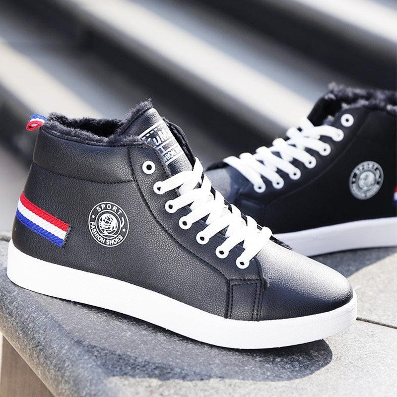 Boys High Top Plush Sneakers Trendy Casual Walking Shoes