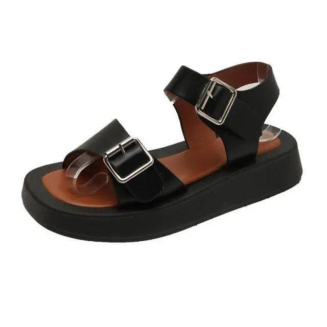 White Women’s Elegant Flat Sandals with Buckle Strap Comfort