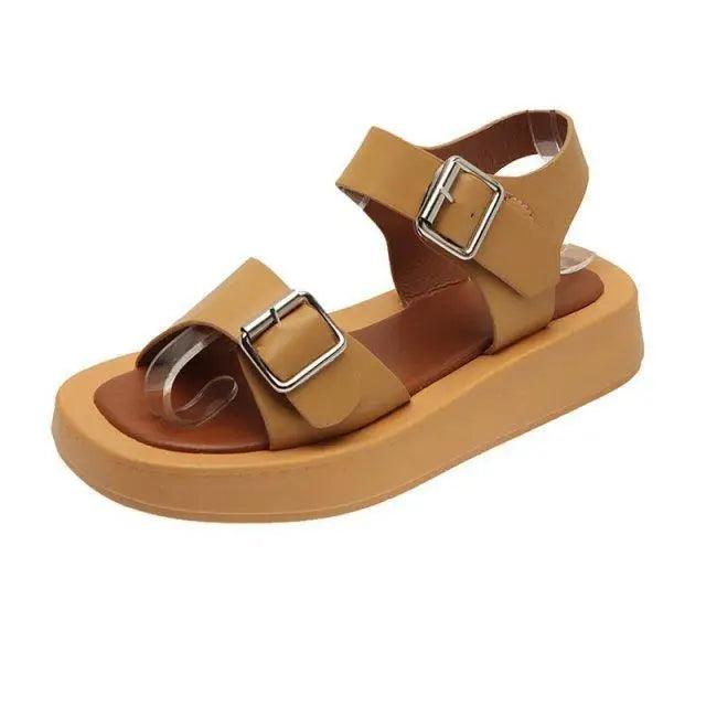 White Women’s Elegant Flat Sandals with Buckle Strap Comfort